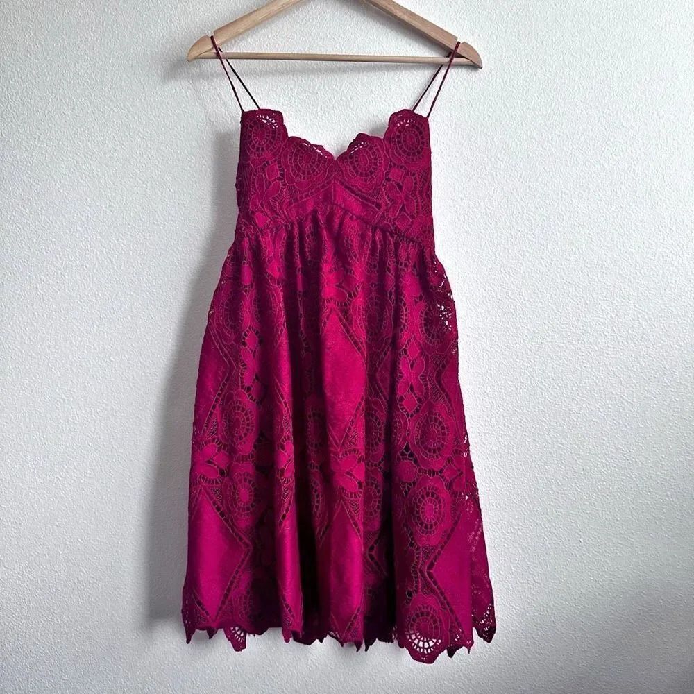 MAEVE x ANTHROPOLOGIE | NWT Red Lace Lined Cross Strap Babydoll Dress | Size 4 - Picture 3 of 12